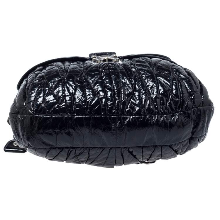 Pre Owned Miu Miu Black Matelassé Patent Leather Coffer Hobo