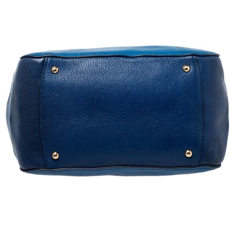 Pre Owned Miu Miu Blue Leather Madras Bowler Bag