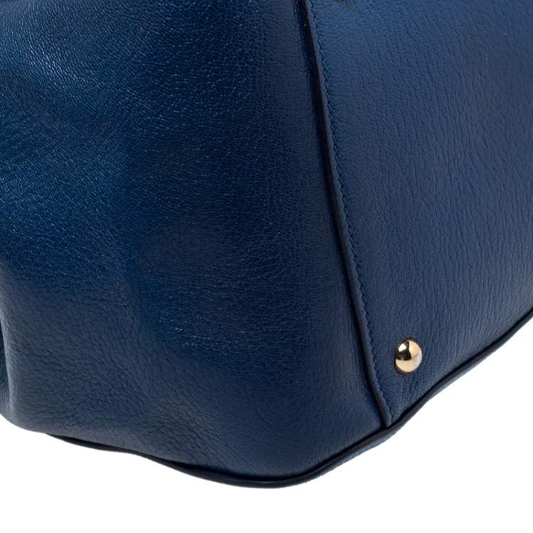 Pre Owned Miu Miu Blue Leather Madras Bowler Bag