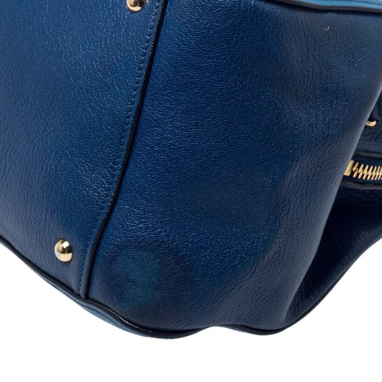 Pre Owned Miu Miu Blue Leather Madras Bowler Bag