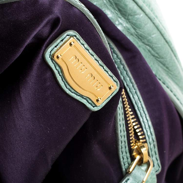 Pre Owned Miu Miu Mint Green Leather Lily Distressed Satchel