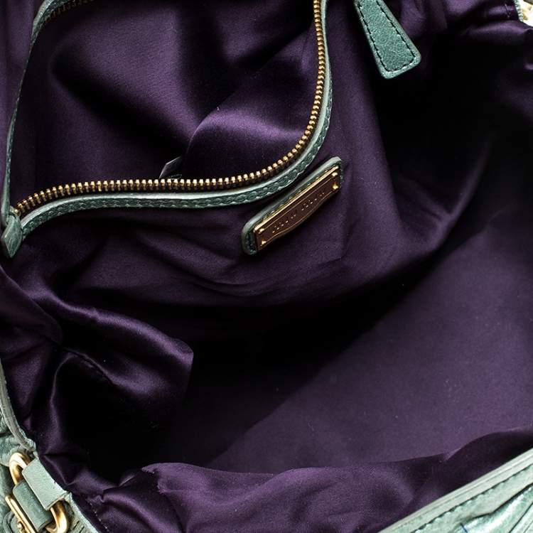 Pre Owned Miu Miu Mint Green Leather Lily Distressed Satchel