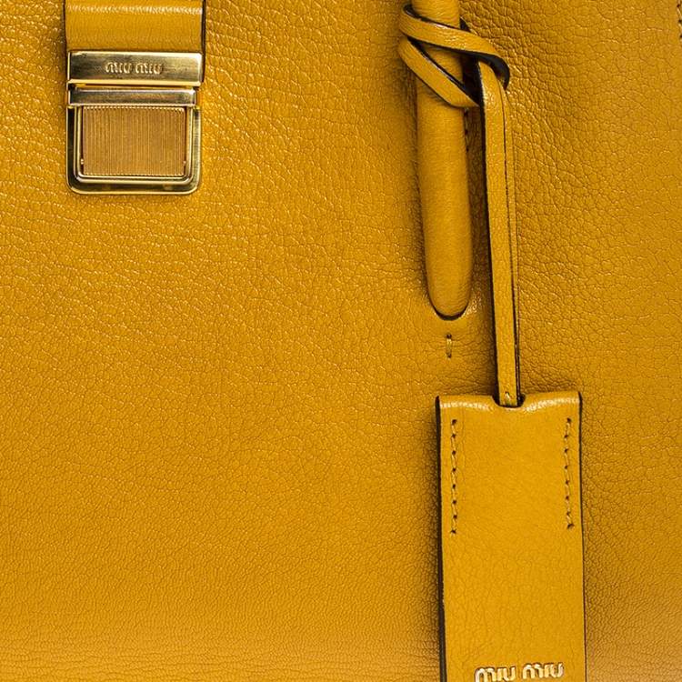 Pre Owned Miu Miu Mustard Leather Medium Madras Tote