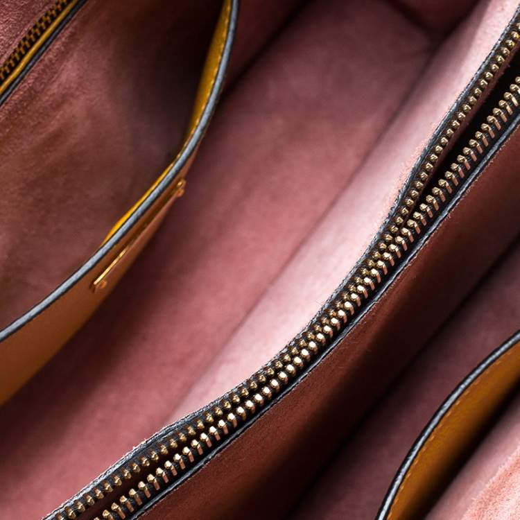 Pre Owned Miu Miu Mustard Leather Medium Madras Tote