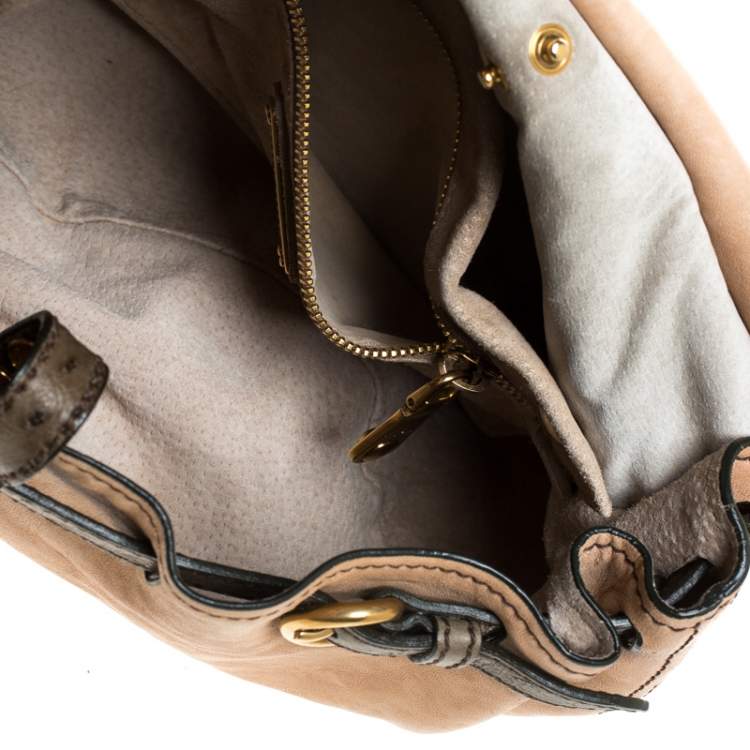 Pre Owned Miu Miu Beige/Green Ostrich and Leather Top Handle Bag