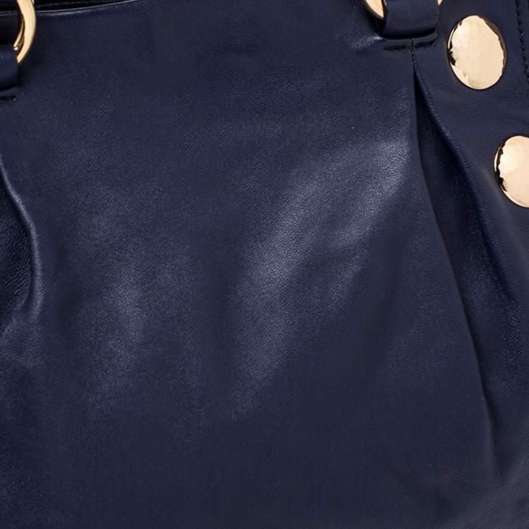 Pre Owned Miu Miu Navy Blue Leather Studded Satchel
