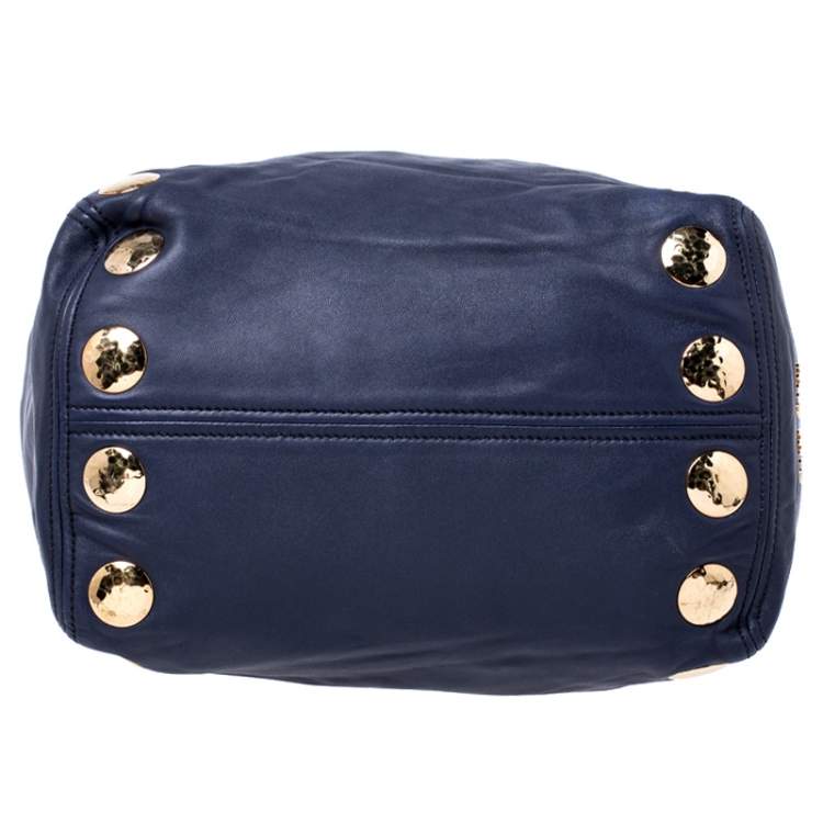 Pre Owned Miu Miu Navy Blue Leather Studded Satchel