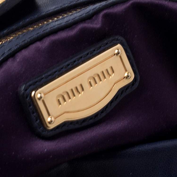 Pre Owned Miu Miu Navy Blue Leather Studded Satchel