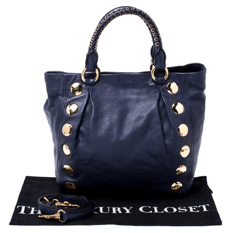Pre Owned Miu Miu Navy Blue Leather Studded Satchel