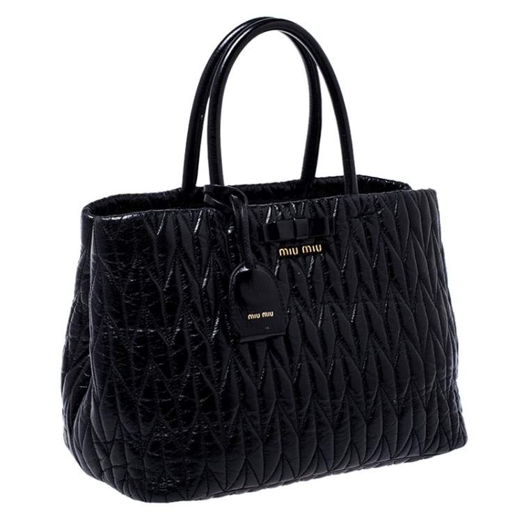 Pre Owned Miu Miu Black Metalasse Leather Covertible Tote