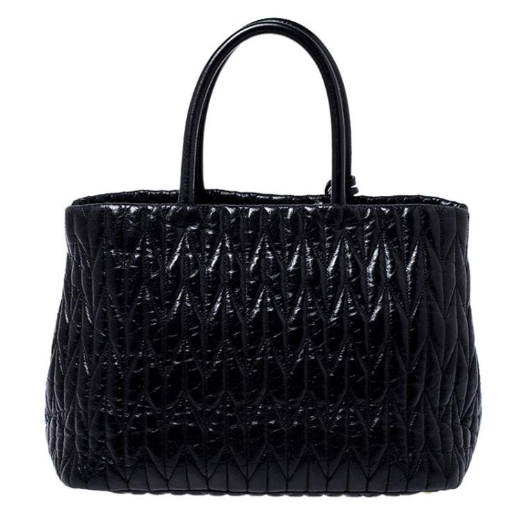 Pre Owned Miu Miu Black Metalasse Leather Covertible Tote