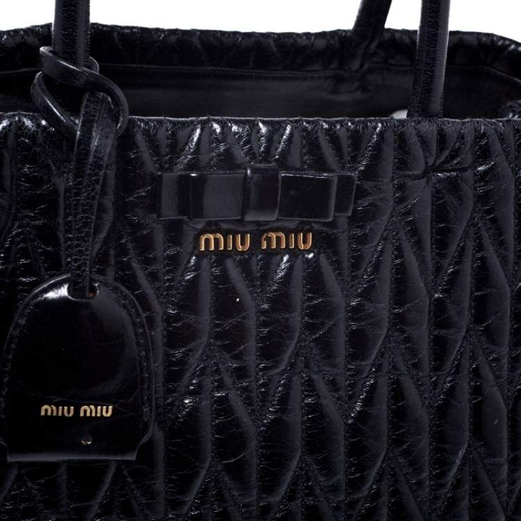 Pre Owned Miu Miu Black Metalasse Leather Covertible Tote
