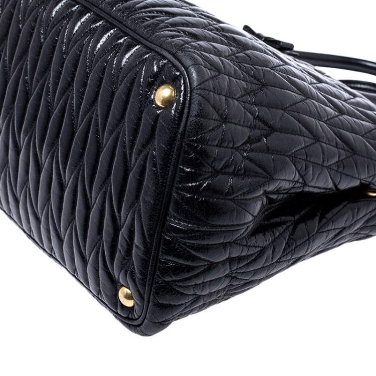 Pre Owned Miu Miu Black Metalasse Leather Covertible Tote
