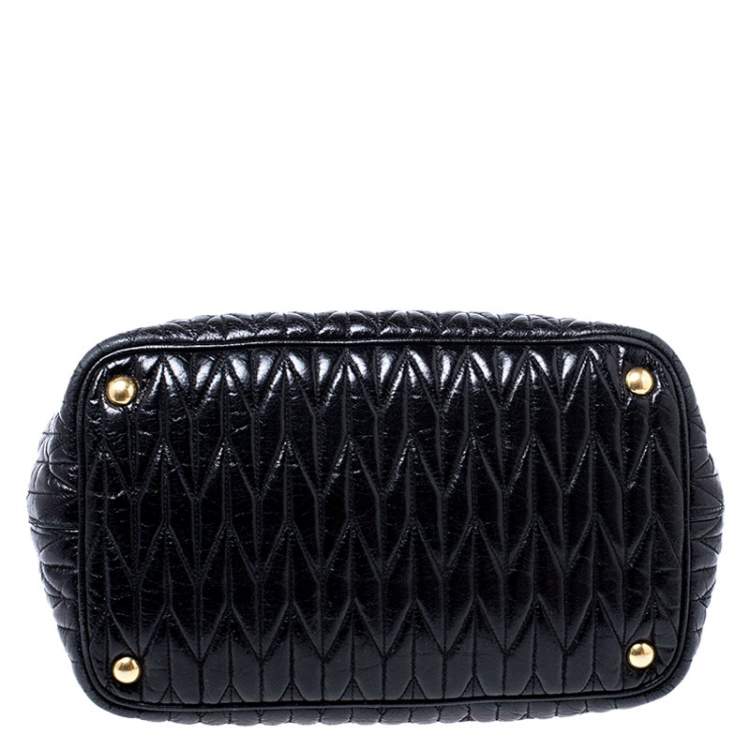 Pre Owned Miu Miu Black Metalasse Leather Covertible Tote
