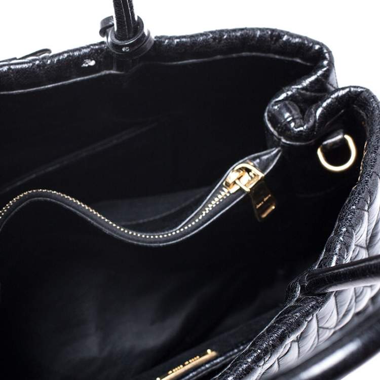 Pre Owned Miu Miu Black Metalasse Leather Covertible Tote