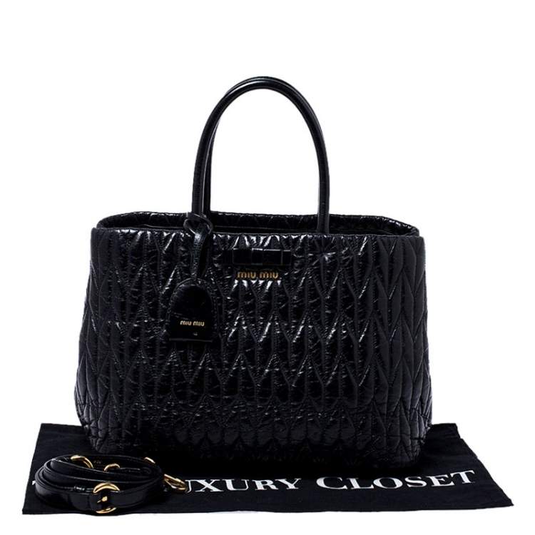 Pre Owned Miu Miu Black Metalasse Leather Covertible Tote