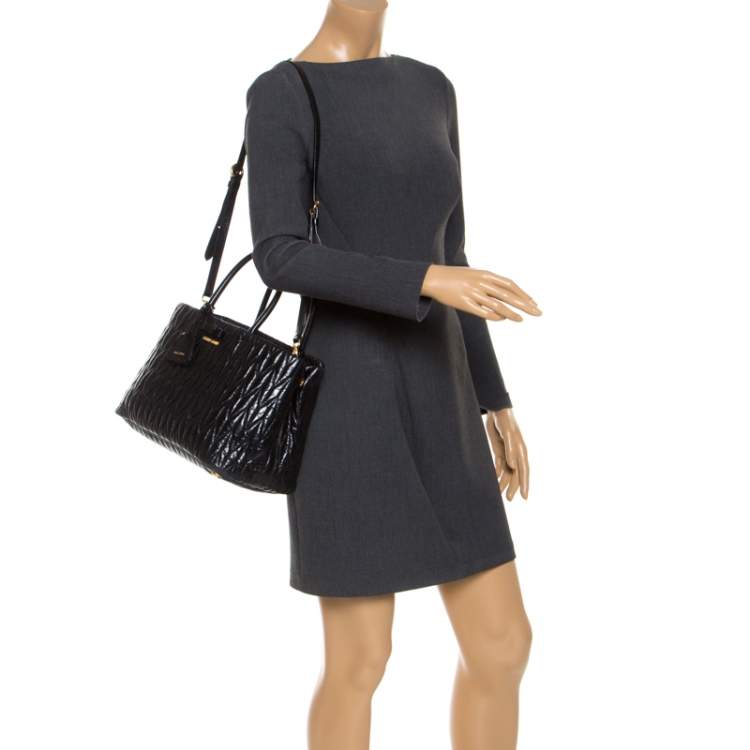 Pre Owned Miu Miu Black Metalasse Leather Covertible Tote