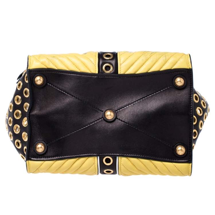 Pre Owned Miu Miu Black/Yellow Leather Grommet Biker Convertible Tote