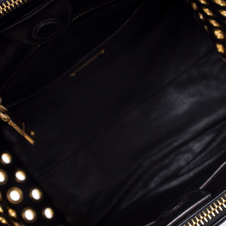 Pre Owned Miu Miu Black/Yellow Leather Grommet Biker Convertible Tote