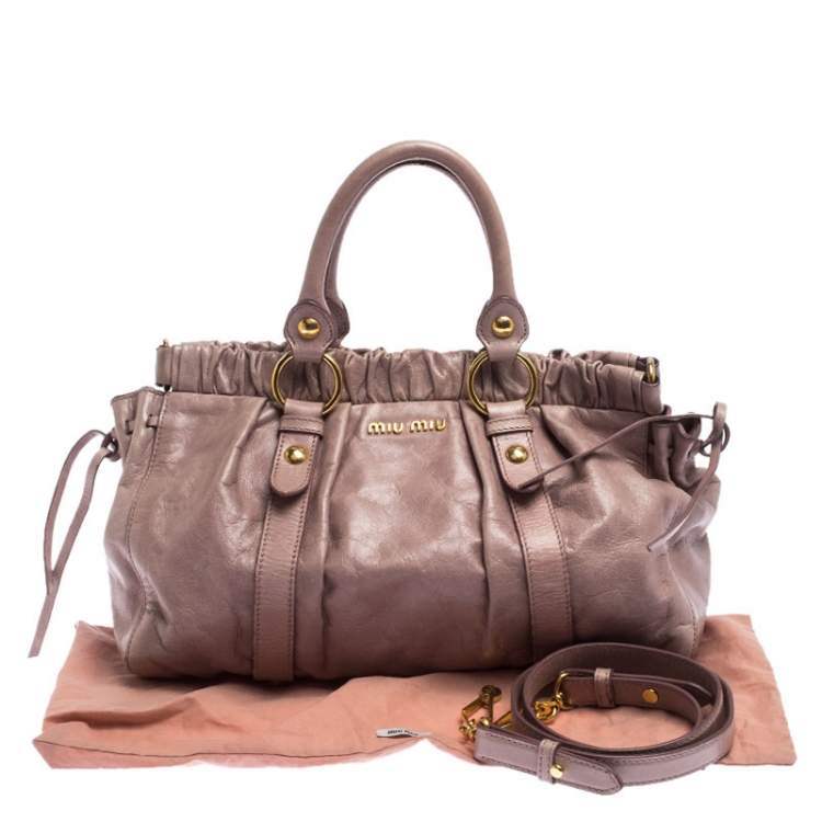 Pre Owned  Miu Miu Old Rose Vitello Leather Gathered Tote