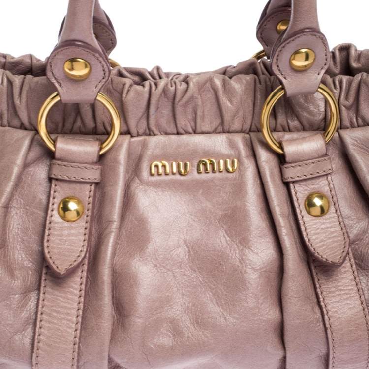 Pre Owned  Miu Miu Old Rose Vitello Leather Gathered Tote