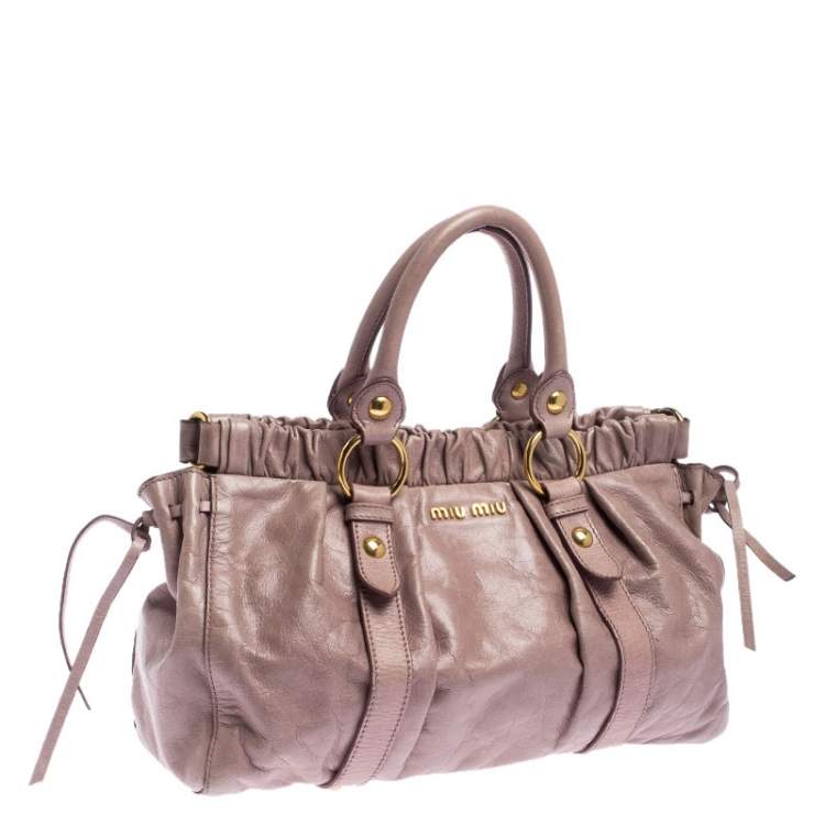 Pre Owned  Miu Miu Old Rose Vitello Leather Gathered Tote
