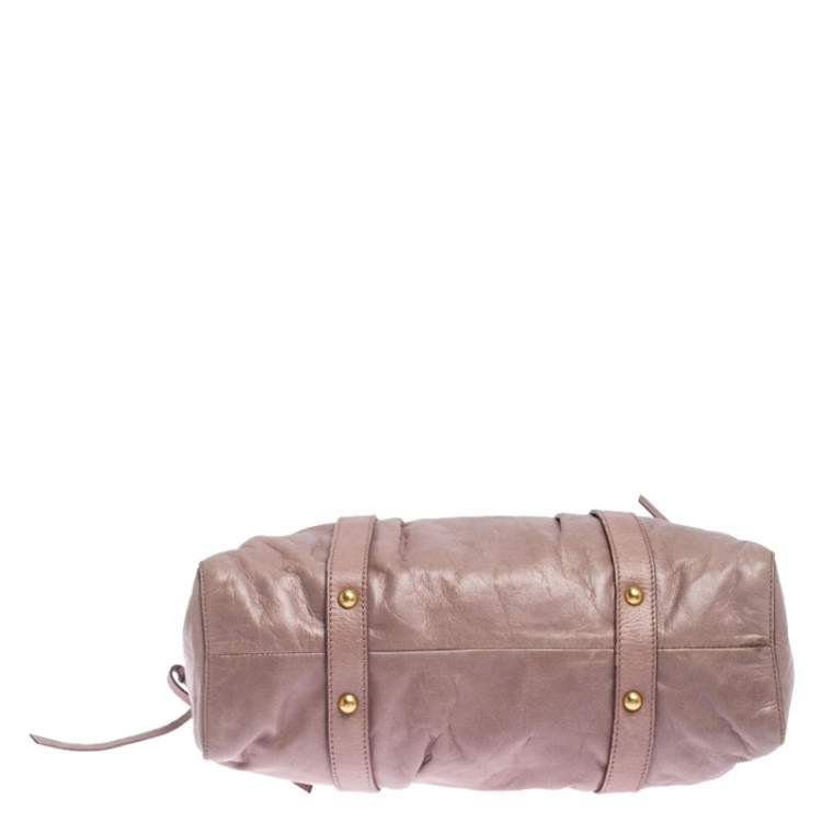Pre Owned  Miu Miu Old Rose Vitello Leather Gathered Tote