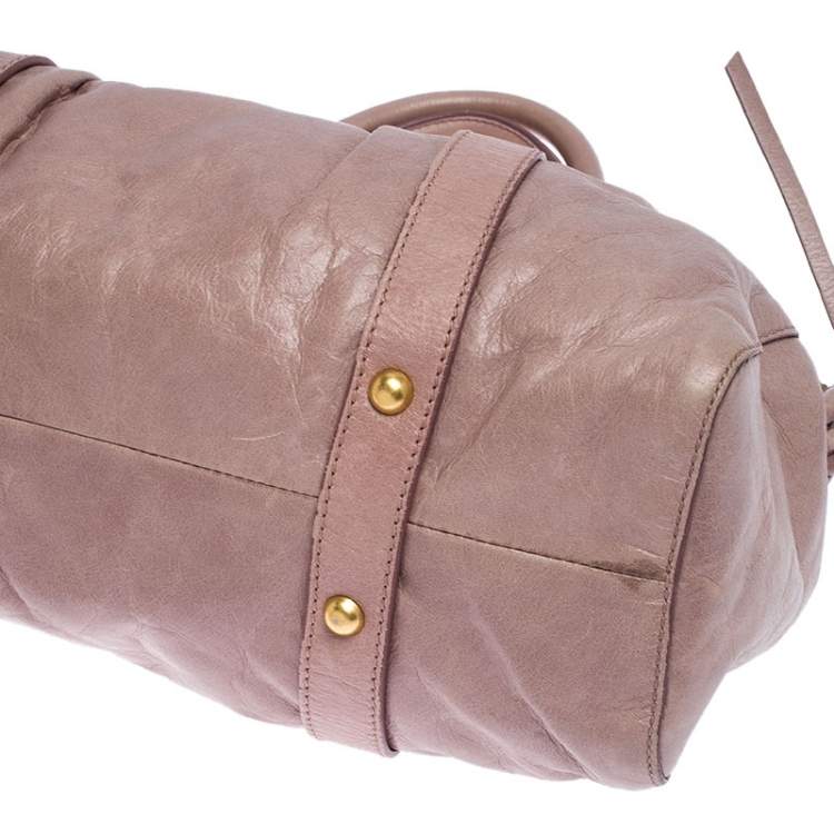 Pre Owned  Miu Miu Old Rose Vitello Leather Gathered Tote