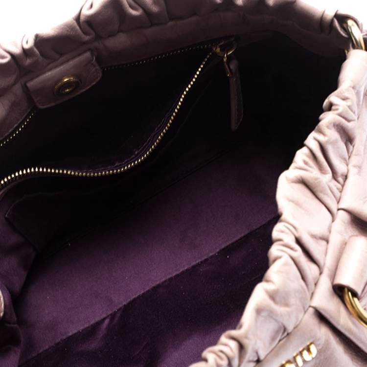 Pre Owned  Miu Miu Old Rose Vitello Leather Gathered Tote