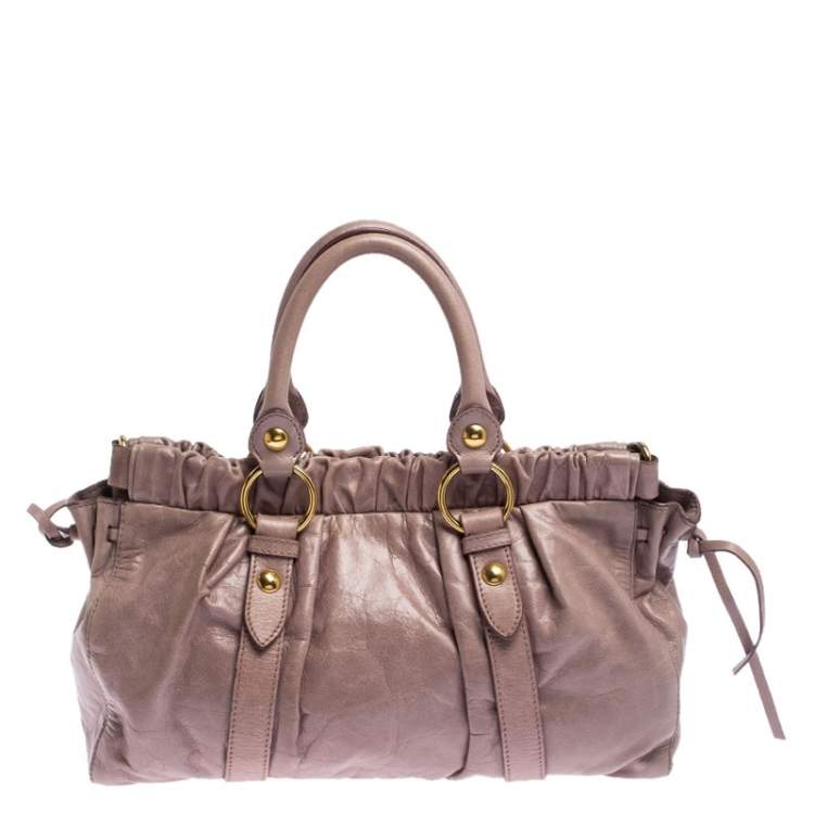 Pre Owned  Miu Miu Old Rose Vitello Leather Gathered Tote