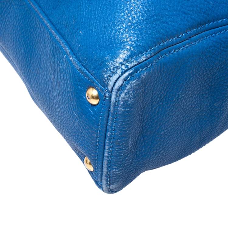 Pre Owned Miu Miu Blue Pebbled Leather Caribou Shopper Tote 
