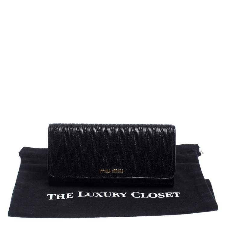 Pre Owned Miu Miu Black Matelassé Leather Flap Continental Wallet
