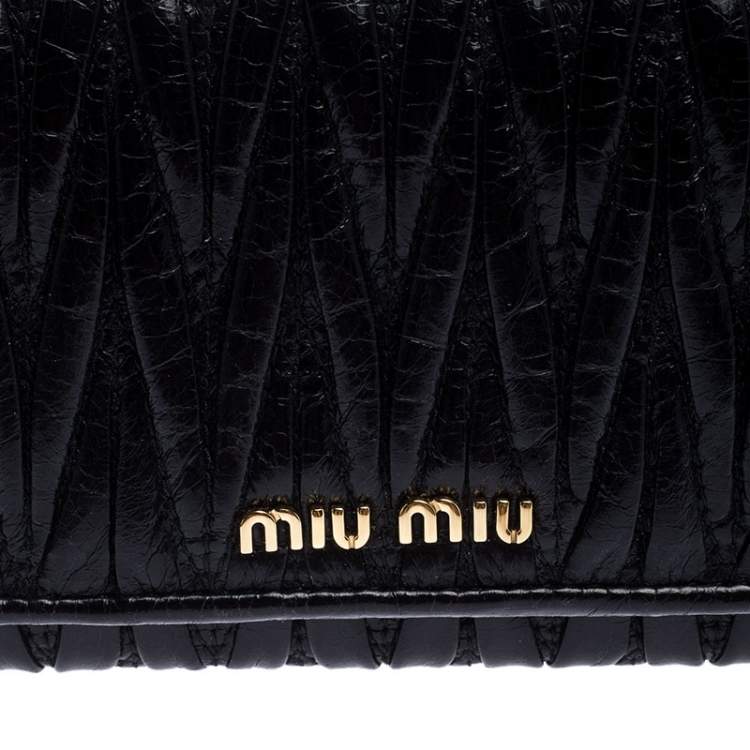 Pre Owned Miu Miu Black Matelassé Leather Flap Continental Wallet