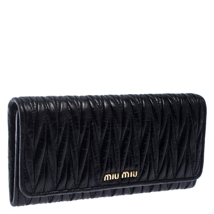 Pre Owned Miu Miu Black Matelassé Leather Flap Continental Wallet