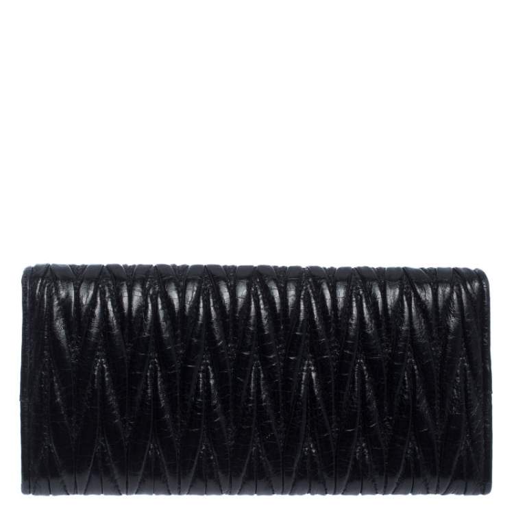 Pre Owned Miu Miu Black Matelassé Leather Flap Continental Wallet