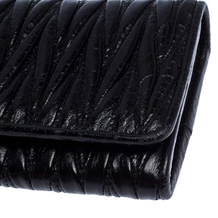 Pre Owned Miu Miu Black Matelassé Leather Flap Continental Wallet