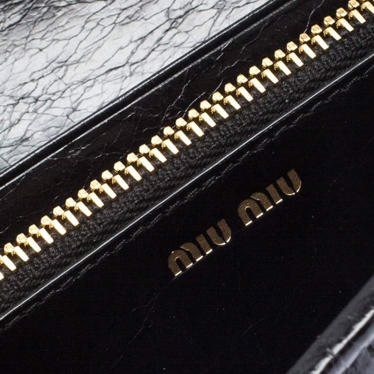Pre Owned Miu Miu Black Matelassé Leather Flap Continental Wallet