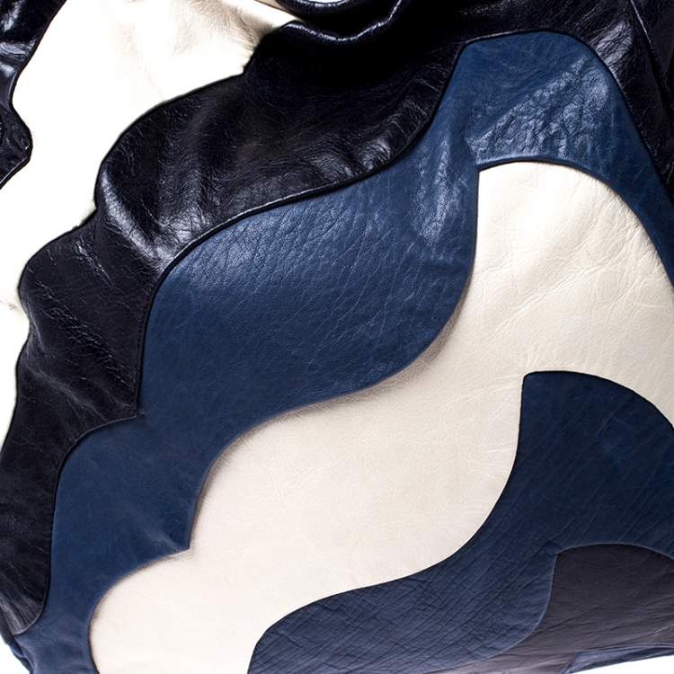 Pre Owned Miu Miu Blue/White Leather Patchwork Hobo