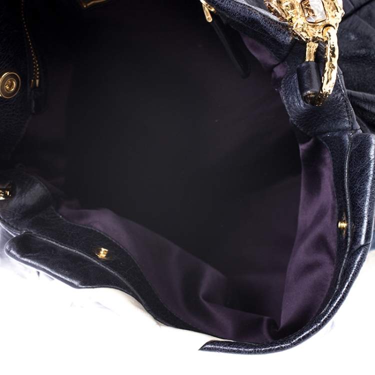 Pre Owned Miu Miu Blue/White Leather Patchwork Hobo