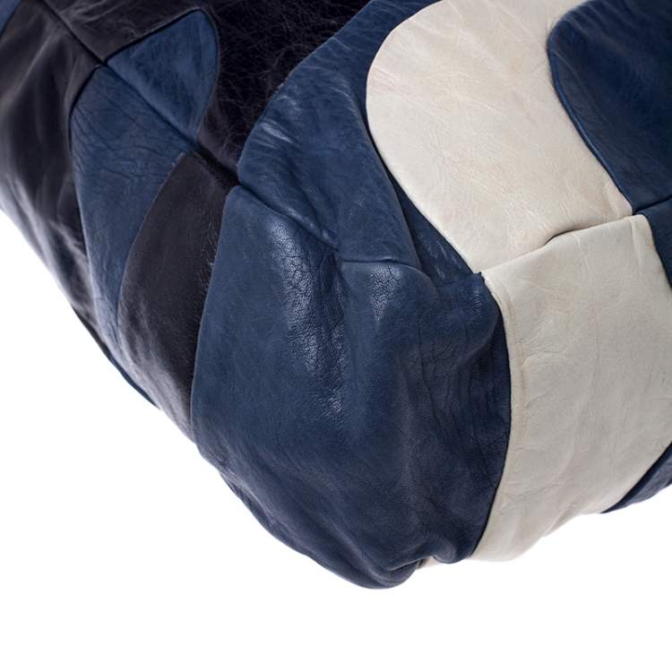 Pre Owned Miu Miu Blue/White Leather Patchwork Hobo