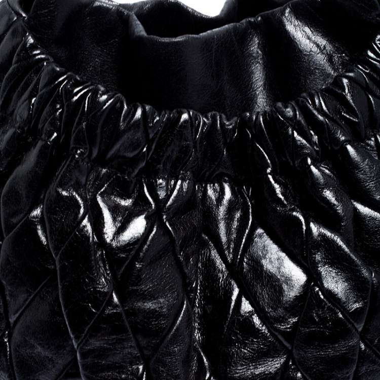 Pre Owned Miu Miu Black Glazed Quilted Leather Large Harlequin Hobo