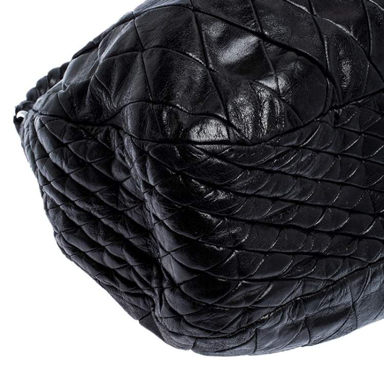Pre Owned Miu Miu Black Glazed Quilted Leather Large Harlequin Hobo