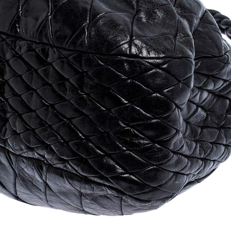 Pre Owned Miu Miu Black Glazed Quilted Leather Large Harlequin Hobo