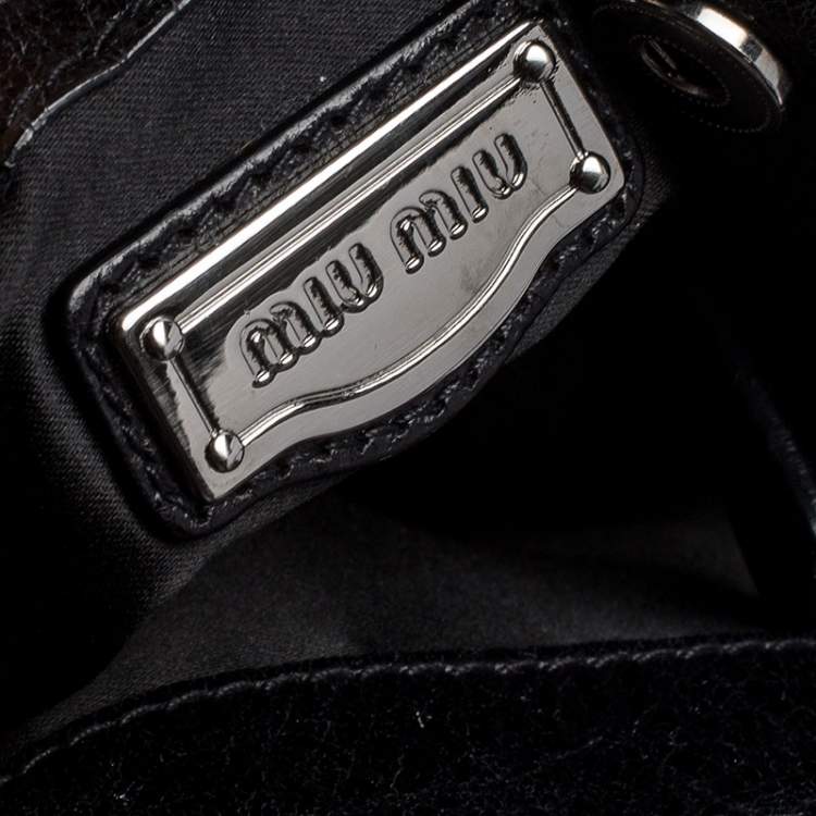 Pre Owned Miu Miu Black Glazed Quilted Leather Large Harlequin Hobo