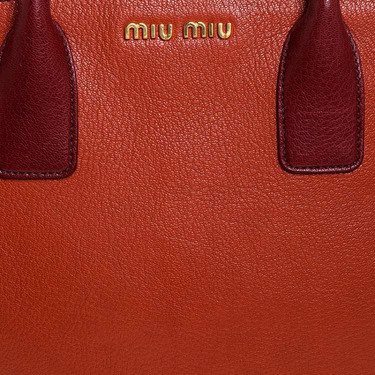 Pre Owned Miu Miu Bicolor Leather Madras Tote