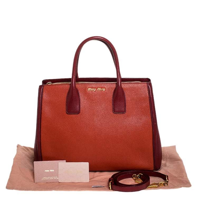 Pre Owned Miu Miu Bicolor Leather Madras Tote