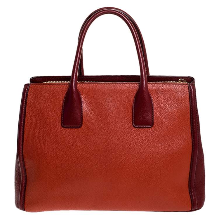 Pre Owned Miu Miu Bicolor Leather Madras Tote