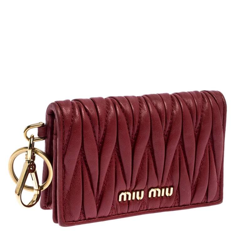 Pre Owned Miu Miu Red Leather Matelassé Leather Flap Compact Wallet