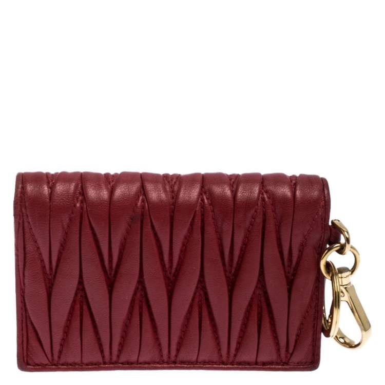 Pre Owned Miu Miu Red Leather Matelassé Leather Flap Compact Wallet