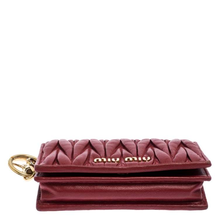 Pre Owned Miu Miu Red Leather Matelassé Leather Flap Compact Wallet